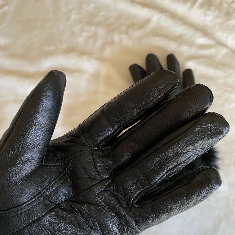 Leather gloves with faux fur - Picture 2 of 3